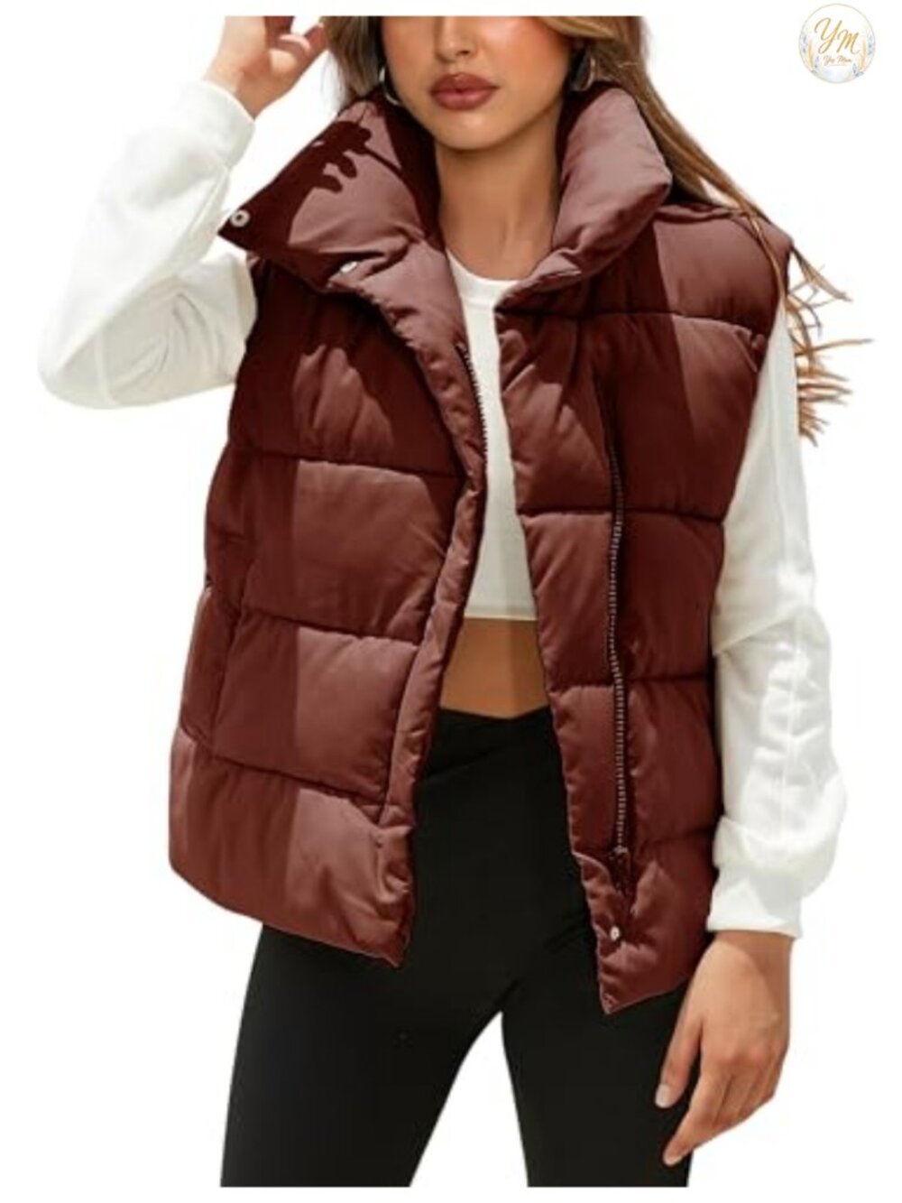Himosyber Women's Oversized Quilted Puffer Vest Sleeveless Zip Jacket